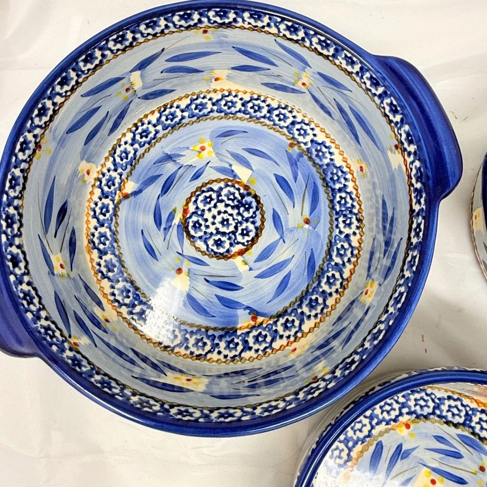 Temp-tations Old World Blue Ceramic Round Nesting  Set 3pc 2/1.5/1.0 qt